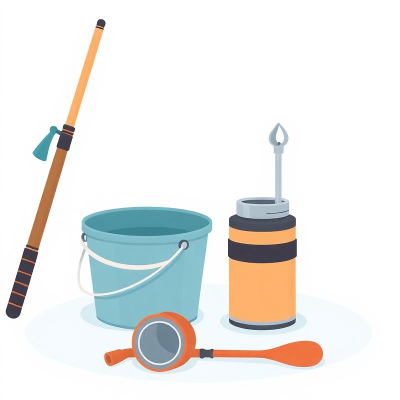 Equipo ilustrado para pesca en hielo