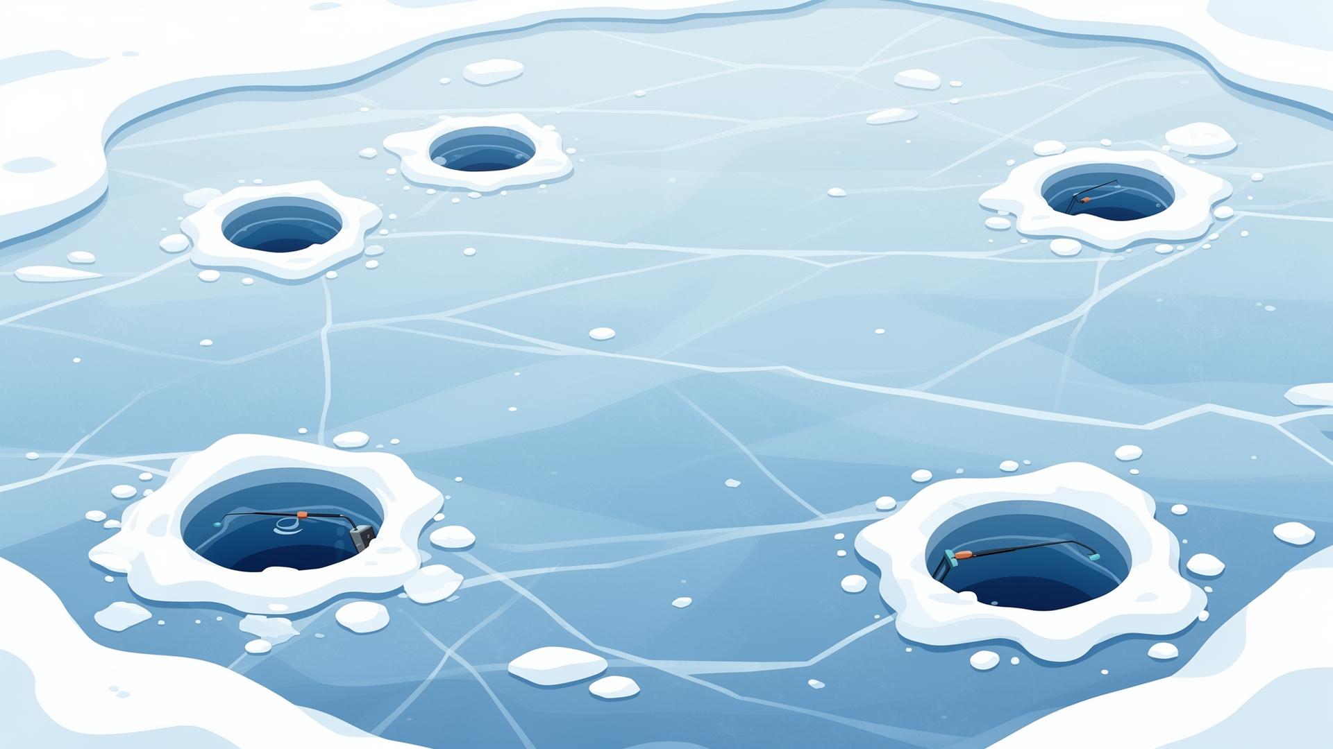 Textura de lago congelado con agujeros de pesca